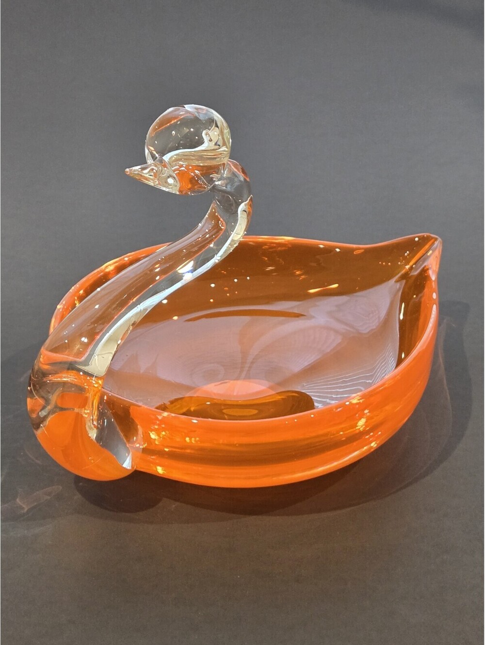 VTG Art Glass Duncan Miller SWAN Candy Dish Trinket Bowl Orange Hand Blown MCM